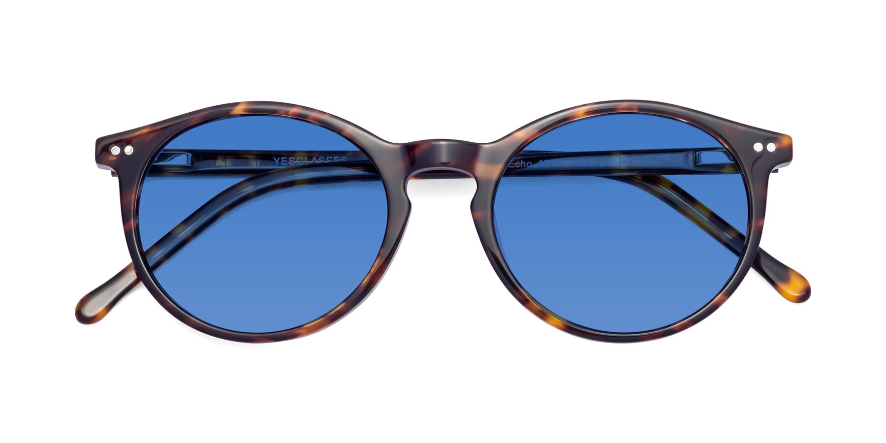 Folded Front of Echo in Tortoise with Blue Tinted Lenses