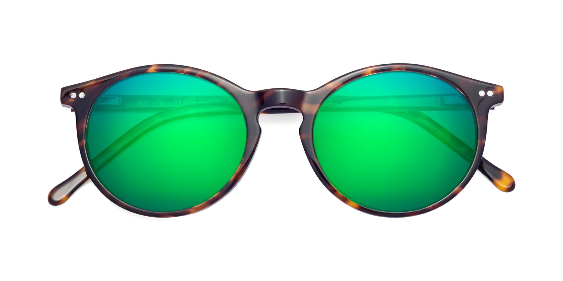 Folded Front of Echo in Tortoise with Green Mirrored Lenses