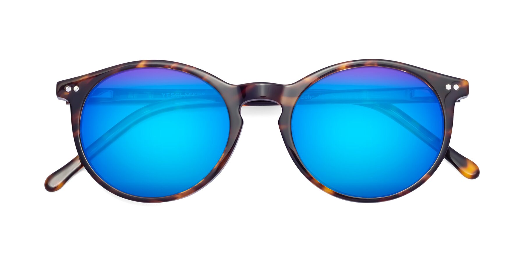 Folded Front of Echo in Tortoise with Blue Mirrored Lenses