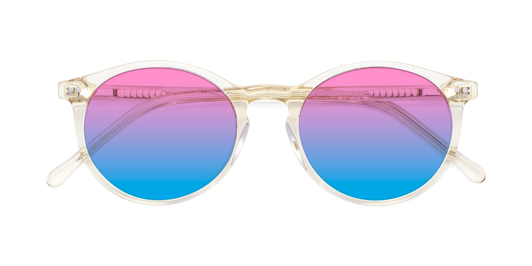 Folded Front of Echo in Light Amber with Pink / Blue Gradient Lenses