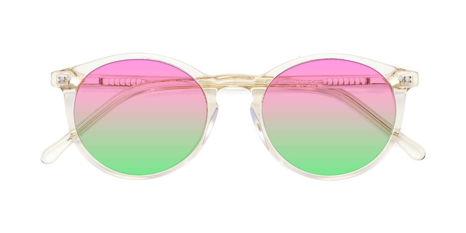 Folded Front of Echo in Light Amber with Pink / Green Gradient Lenses