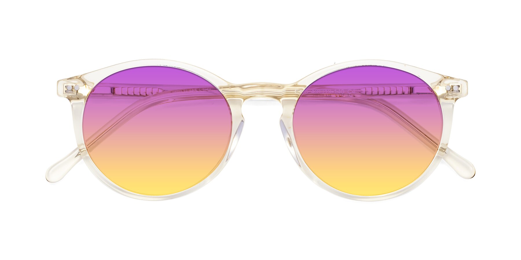 Folded Front of Echo in Light Amber with Purple / Yellow Gradient Lenses