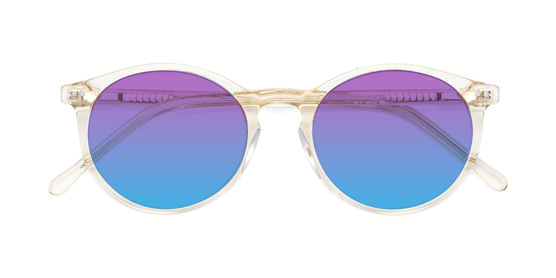 Folded Front of Echo in Light Amber with Purple / Blue Gradient Lenses