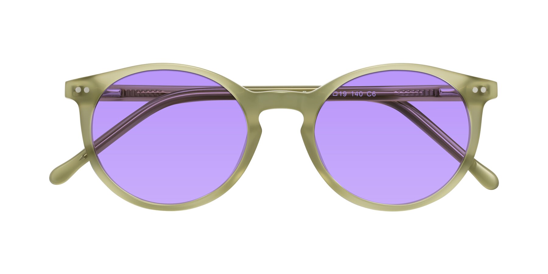 Folded Front of Echo in Olive with Medium Purple Tinted Lenses