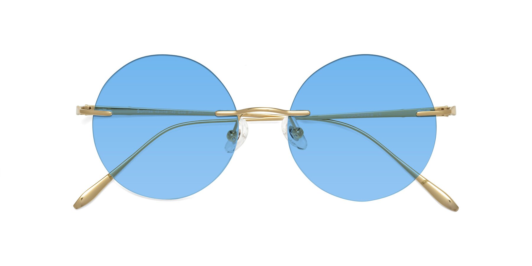 Folded Front of Sunrise in Gold with Medium Blue Tinted Lenses