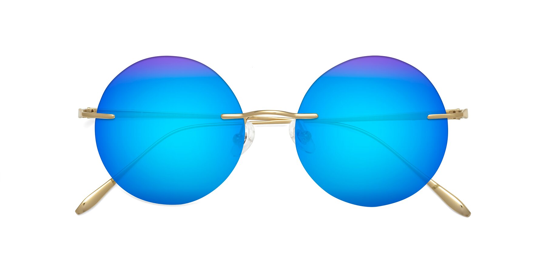 Folded Front of Sunrise in Gold with Blue Mirrored Lenses