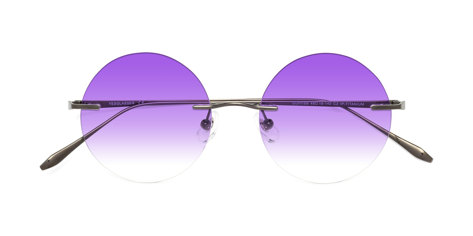 Folded Front of Sunrise in Gunmetal with Purple Gradient Lenses