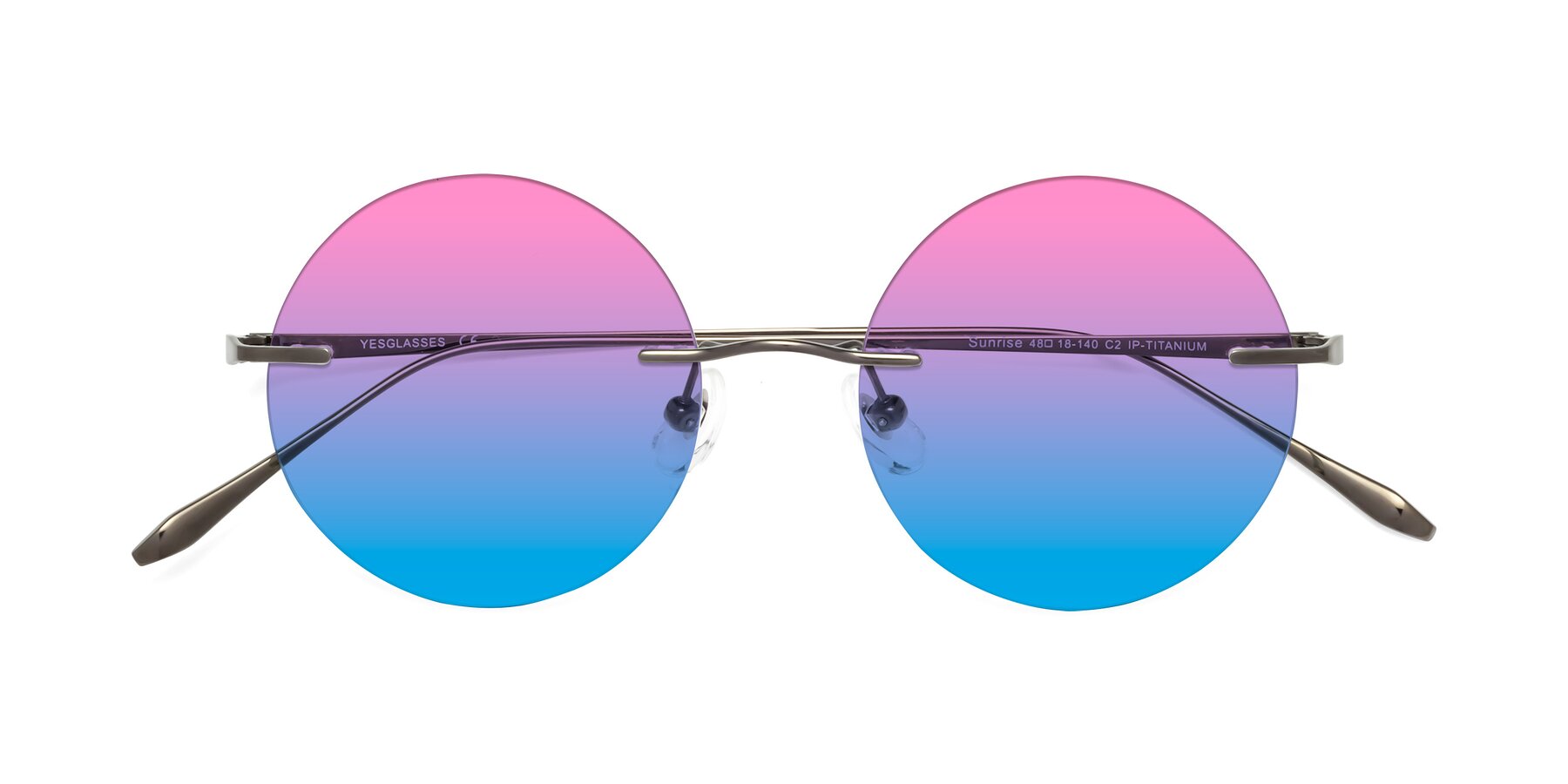 Folded Front of Sunrise in Gunmetal with Pink / Blue Gradient Lenses