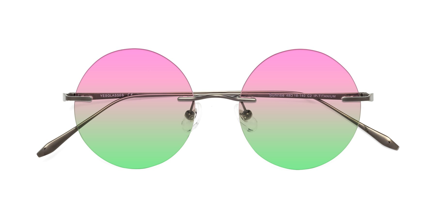 Folded Front of Sunrise in Gunmetal with Pink / Green Gradient Lenses