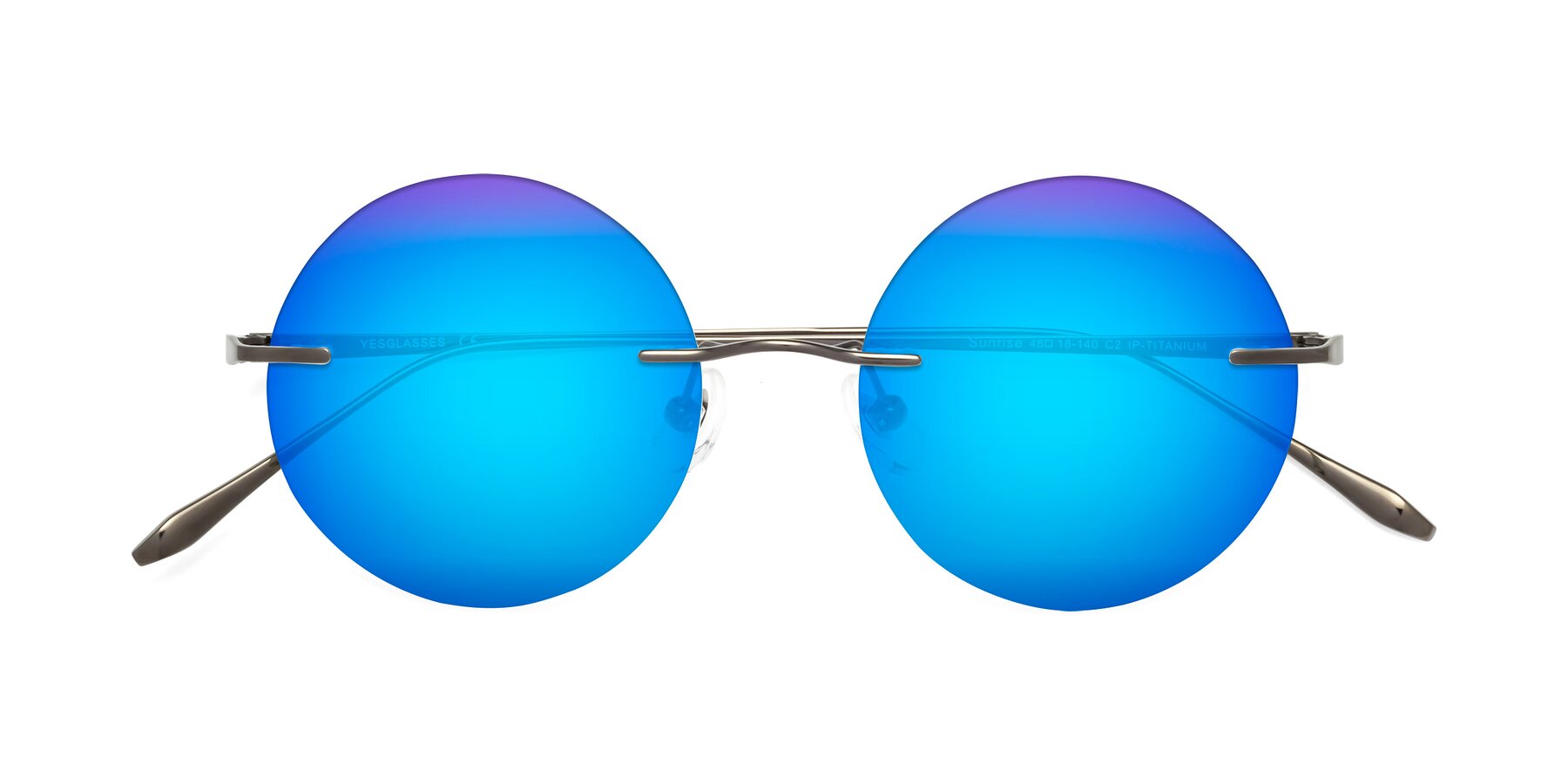 Folded Front of Sunrise in Gunmetal with Blue Mirrored Lenses