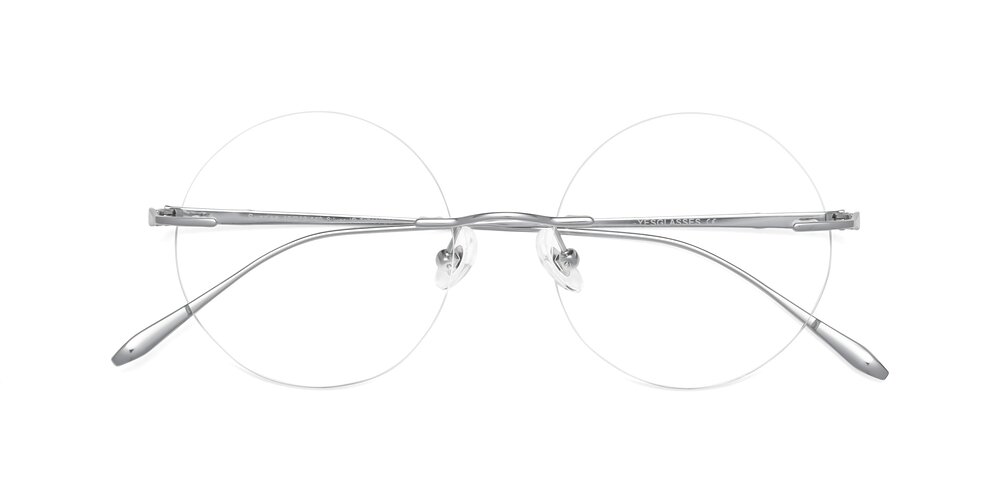Silver Retro-Vintage Round Rimless Blue Light Glasses - Sunrise