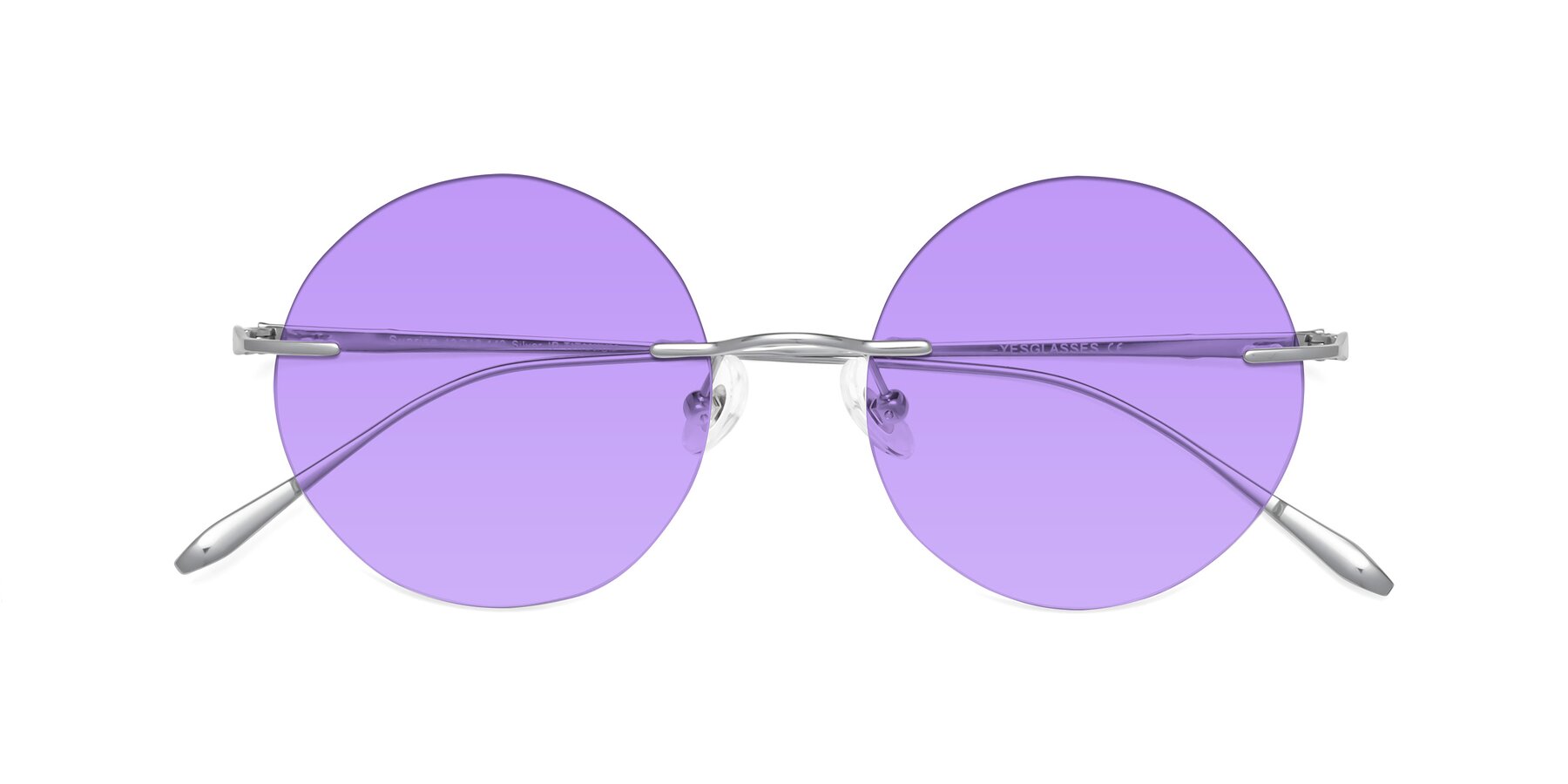 Folded Front of Sunrise in Silver with Medium Purple Tinted Lenses