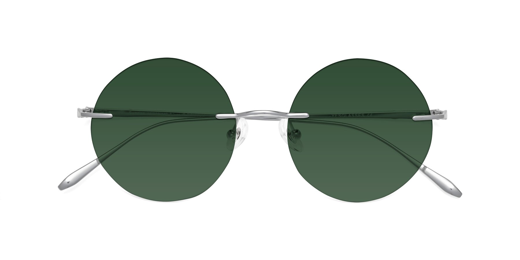 Folded Front of Sunrise in Silver with Green Tinted Lenses