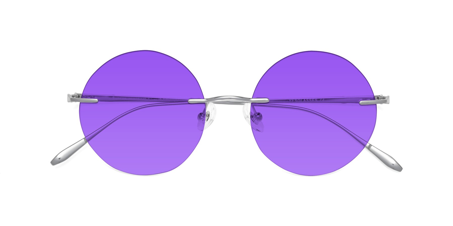 Folded Front of Sunrise in Silver with Purple Tinted Lenses