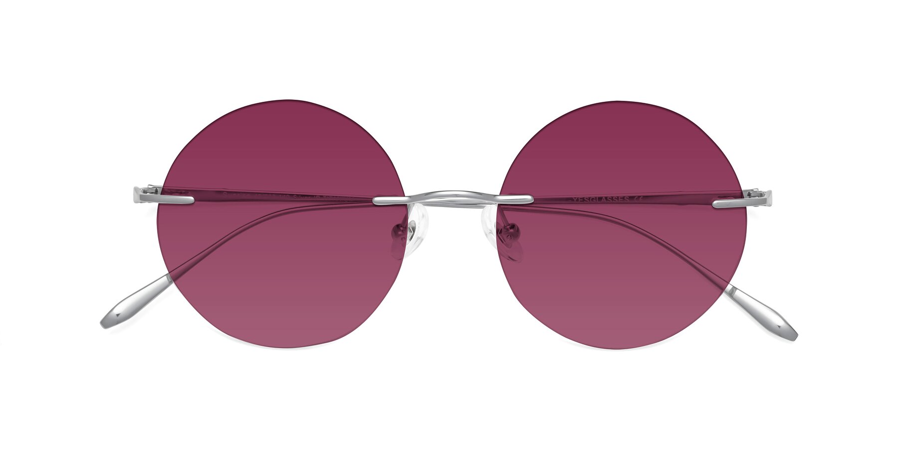 Folded Front of Sunrise in Silver with Wine Tinted Lenses