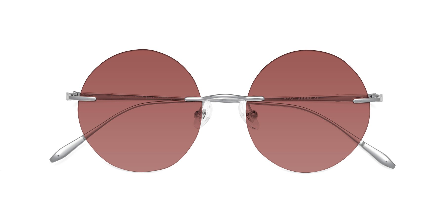 Folded Front of Sunrise in Silver with Garnet Tinted Lenses