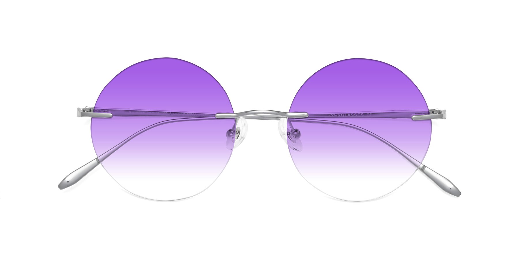 Folded Front of Sunrise in Silver with Purple Gradient Lenses