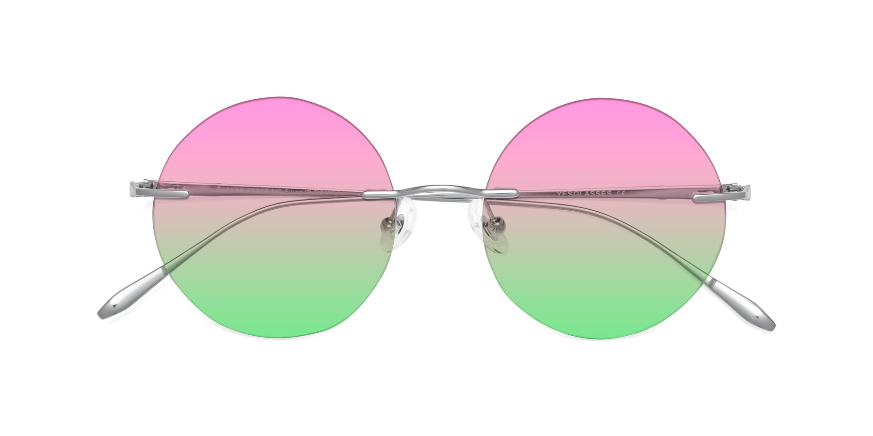 Folded Front of Sunrise in Silver with Pink / Green Gradient Lenses