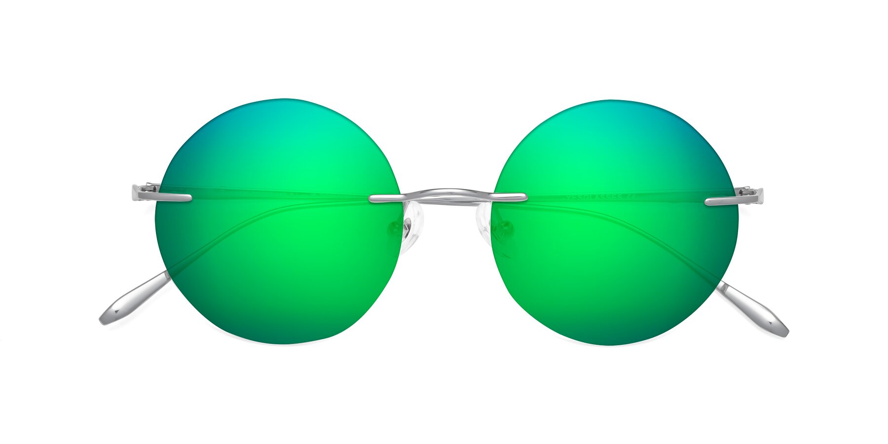 Folded Front of Sunrise in Silver with Green Mirrored Lenses