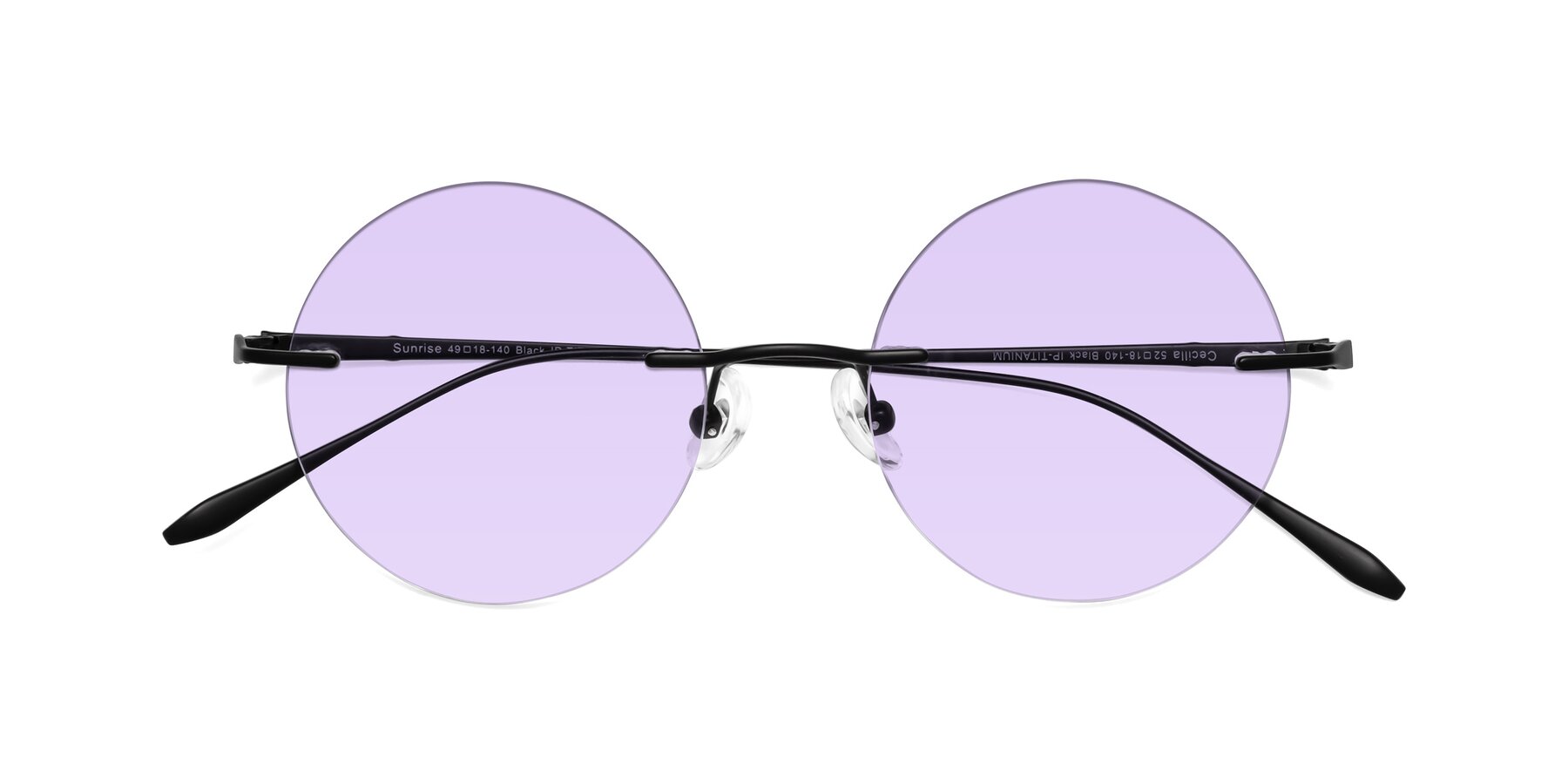 Folded Front of Sunrise in Black with Light Purple Tinted Lenses