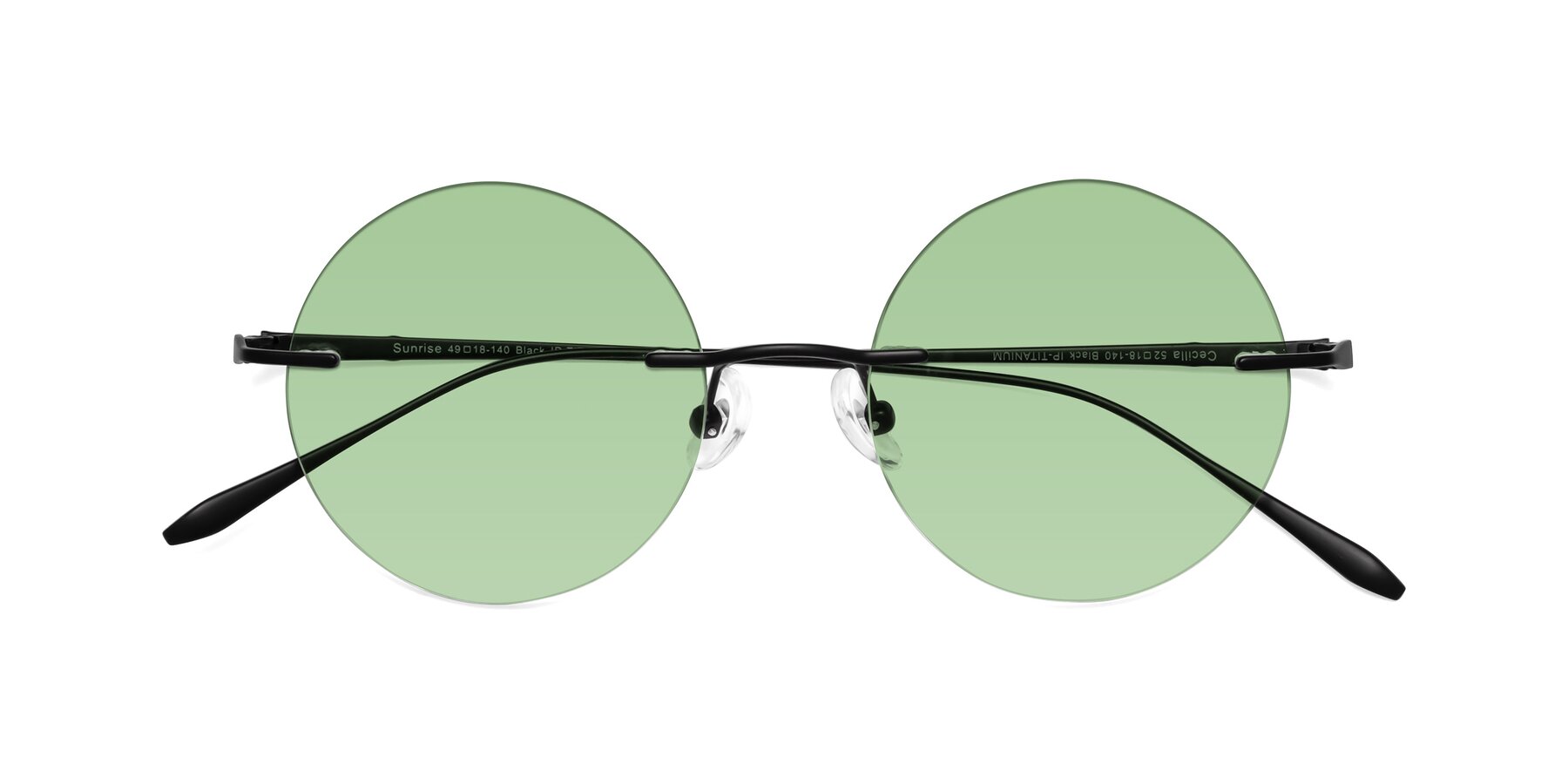 Folded Front of Sunrise in Black with Medium Green Tinted Lenses