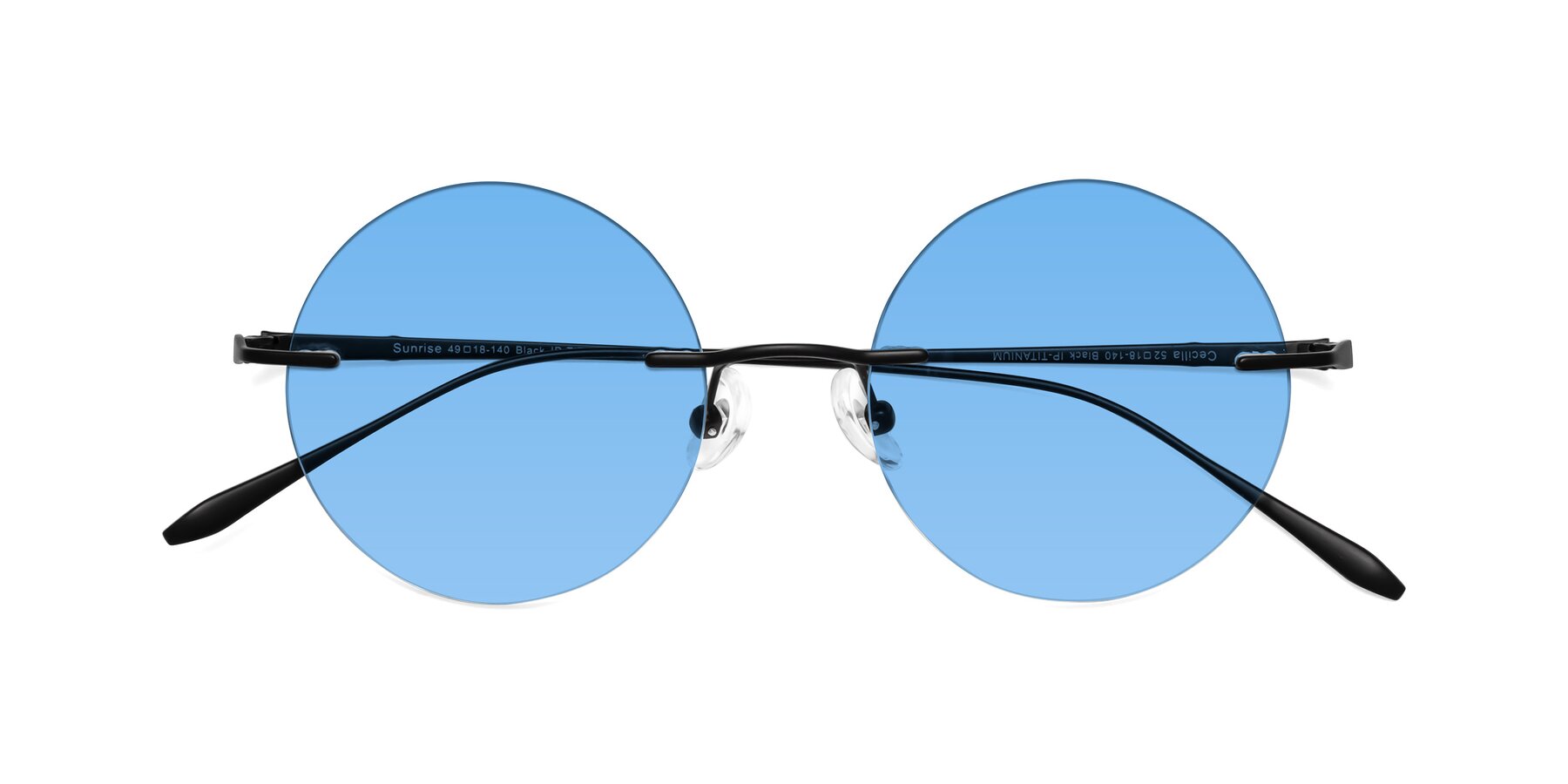 Folded Front of Sunrise in Black with Medium Blue Tinted Lenses