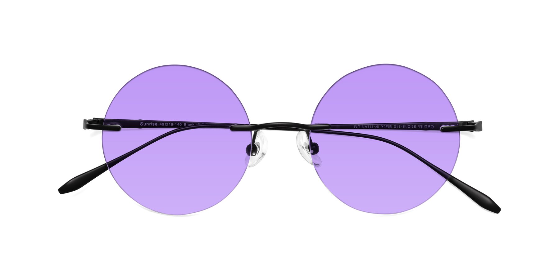 Folded Front of Sunrise in Black with Medium Purple Tinted Lenses