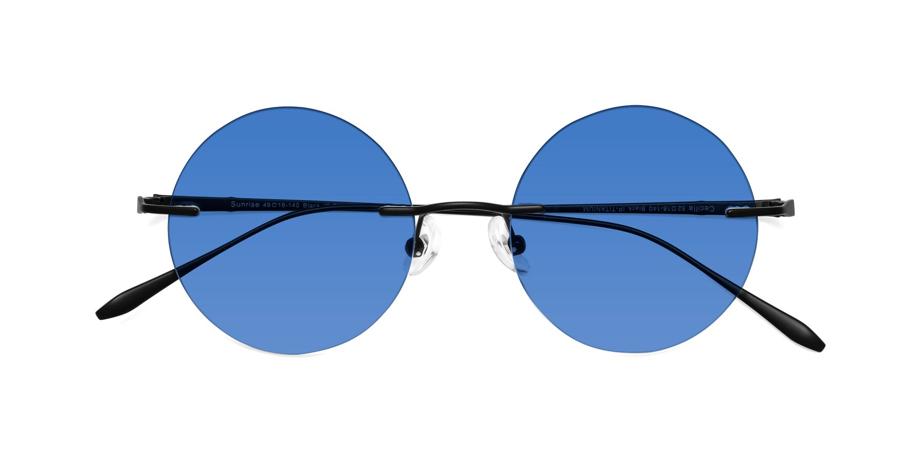 Folded Front of Sunrise in Black with Blue Tinted Lenses