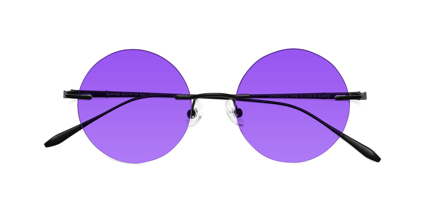 Folded Front of Sunrise in Black with Purple Tinted Lenses