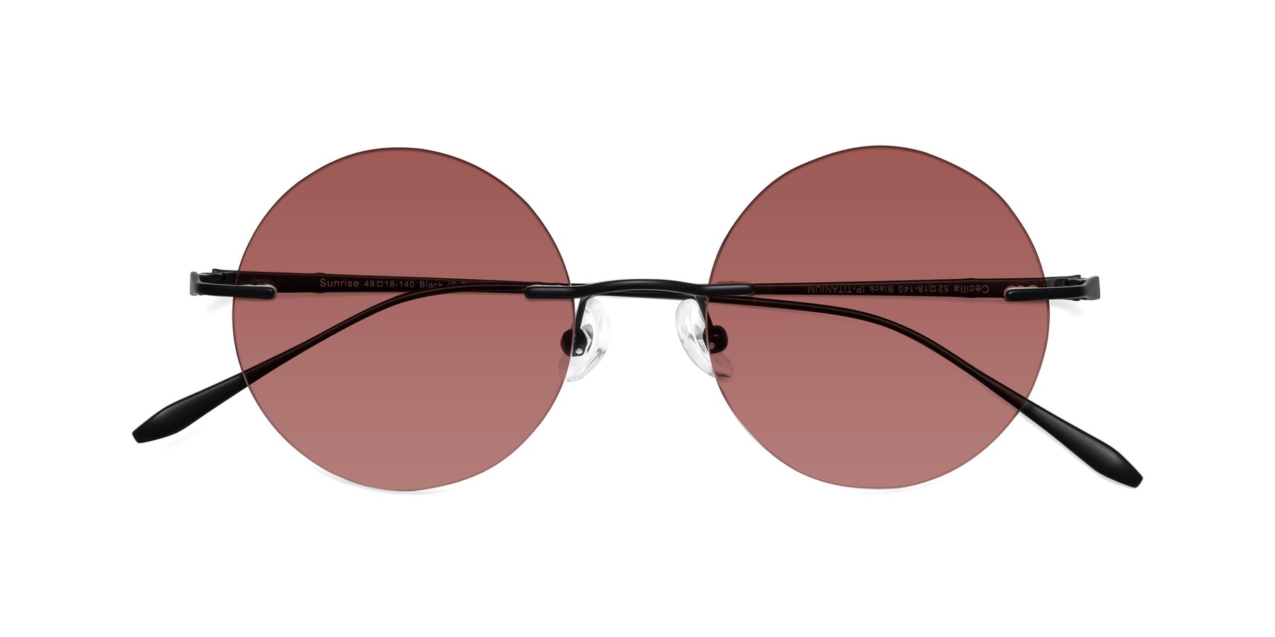 Folded Front of Sunrise in Black with Garnet Tinted Lenses