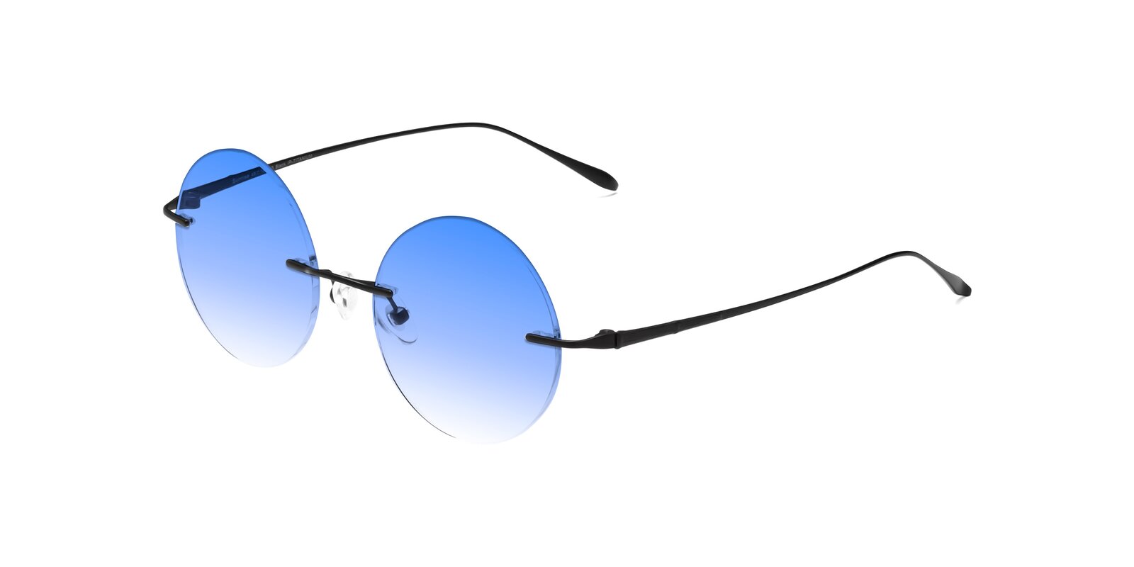 Black RetroVintage Round Rimless Gradient Sunglasses with Blue Sunwear