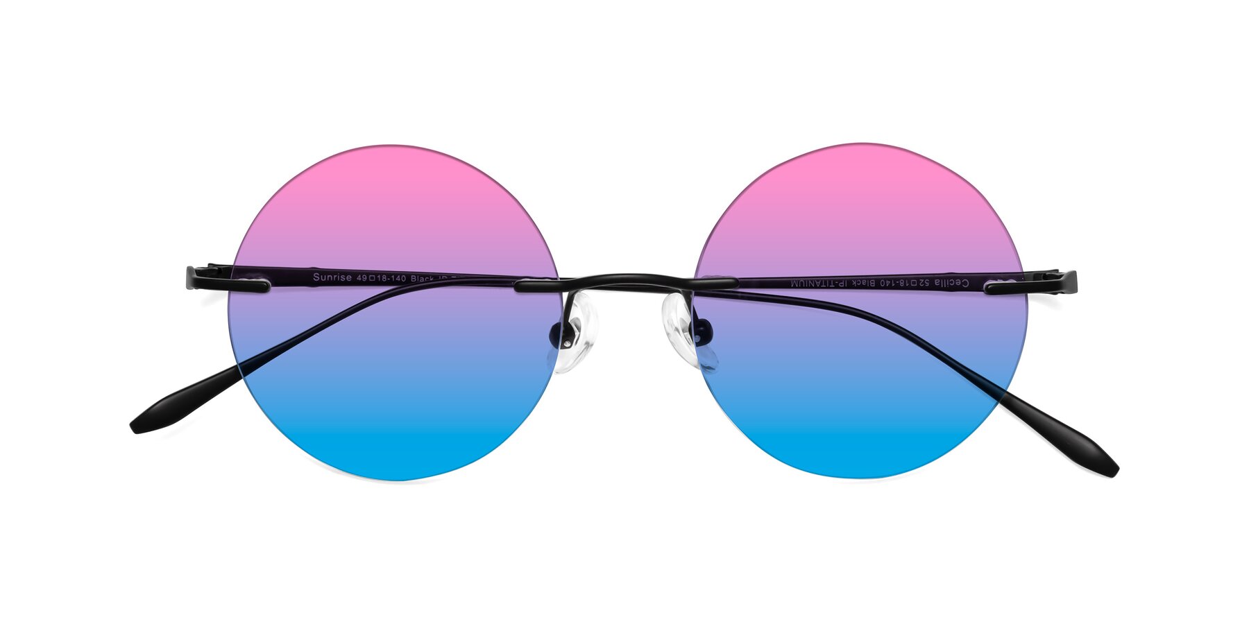 Folded Front of Sunrise in Black with Pink / Blue Gradient Lenses