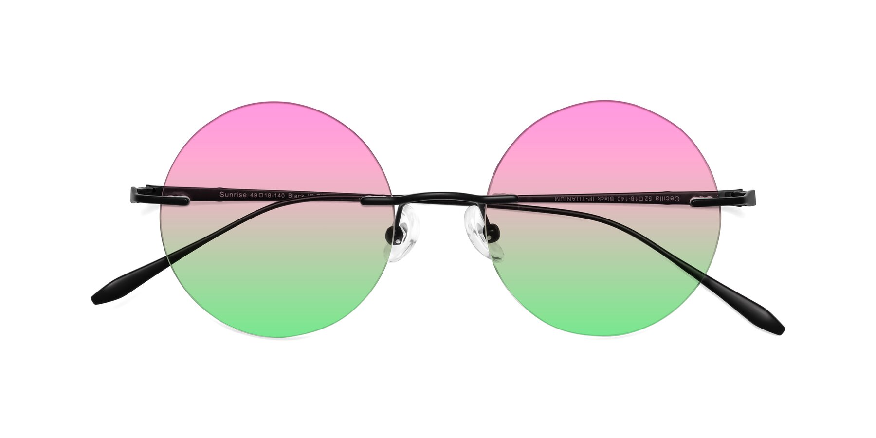 Folded Front of Sunrise in Black with Pink / Green Gradient Lenses