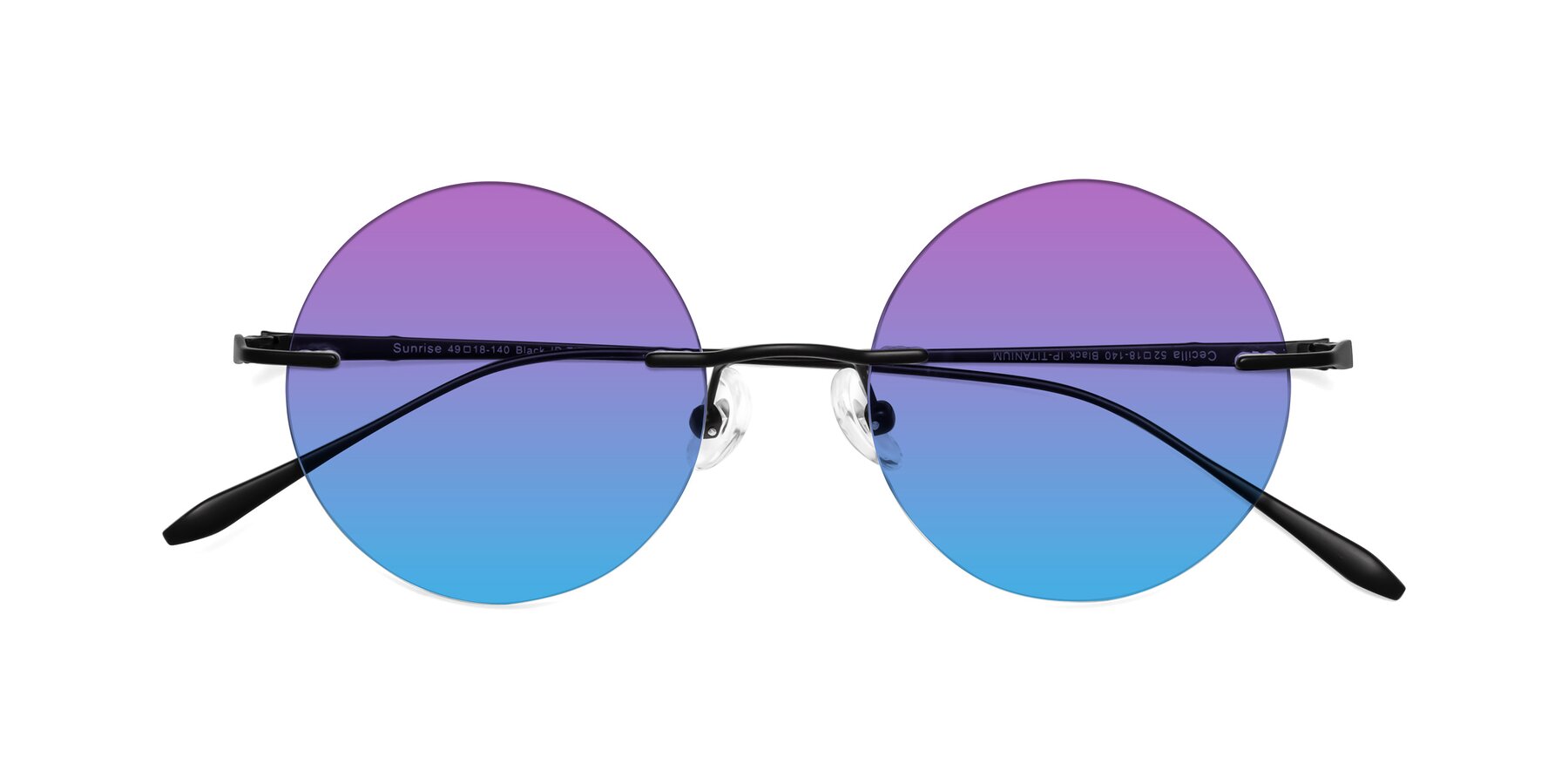 Black Retro-Vintage Round Rimless Gradient Sunglasses with Purple / Blue Sunwear Lenses