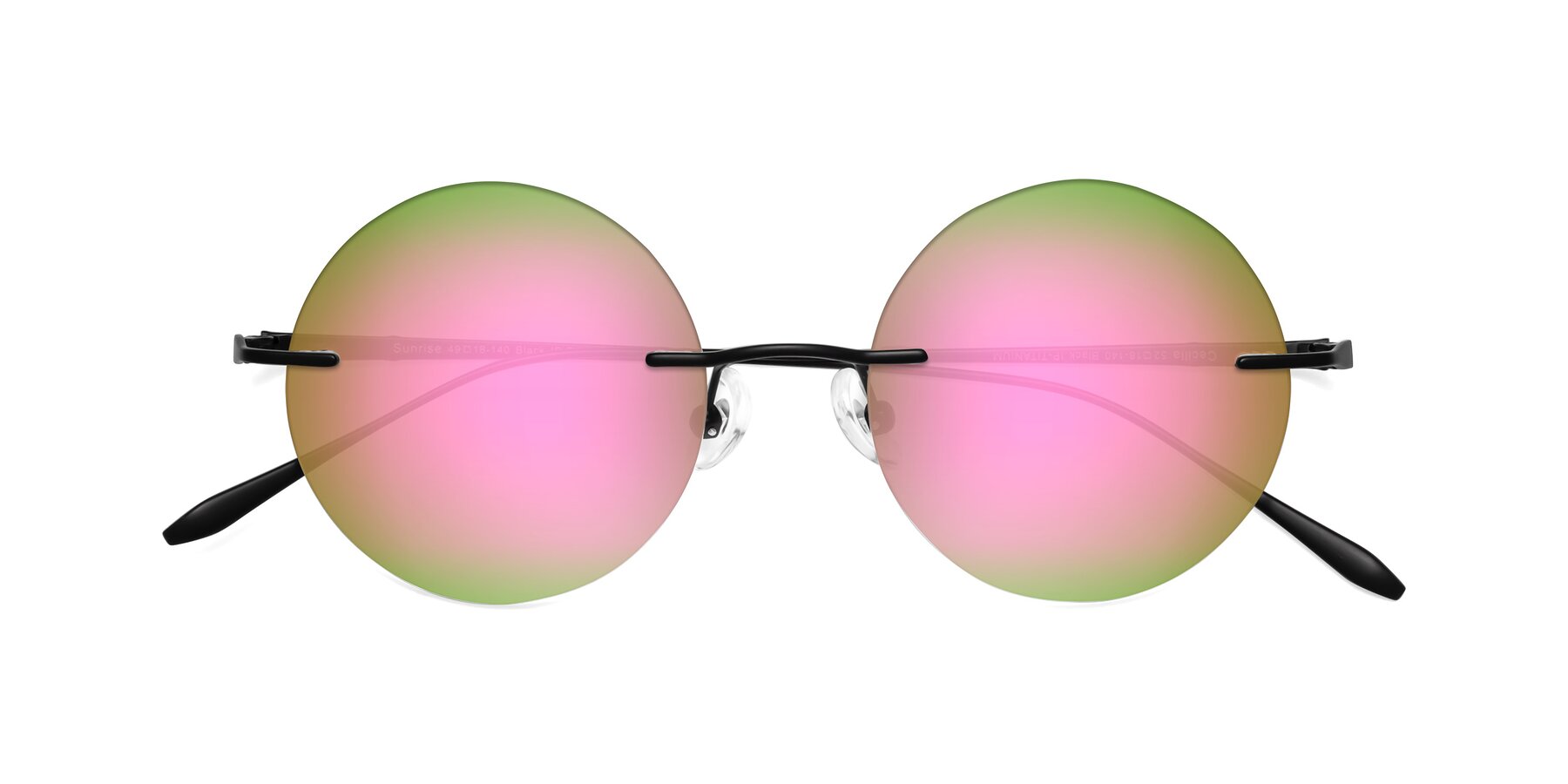 Folded Front of Sunrise in Black with Pink Mirrored Lenses