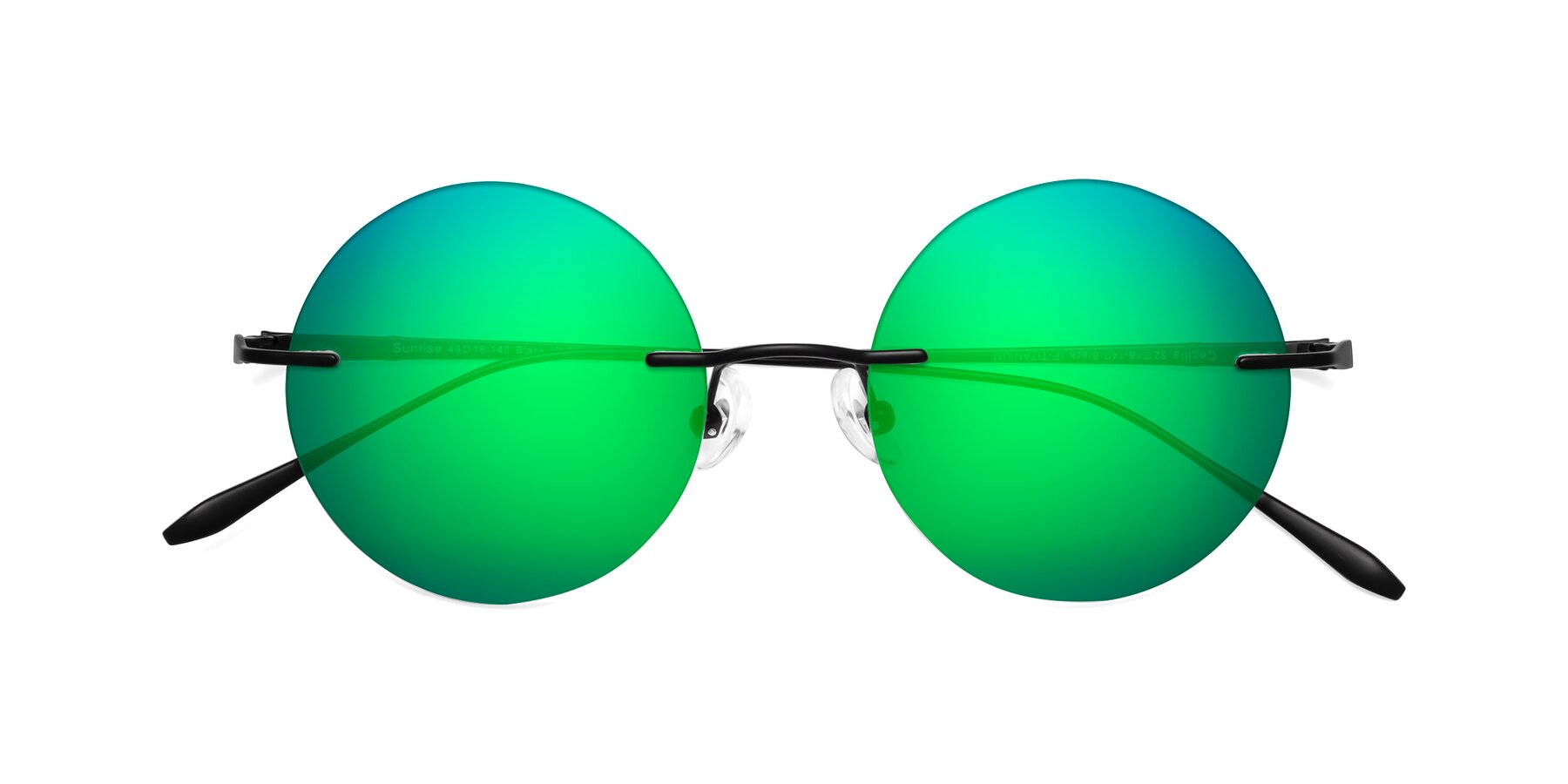 Folded Front of Sunrise in Black with Green Mirrored Lenses
