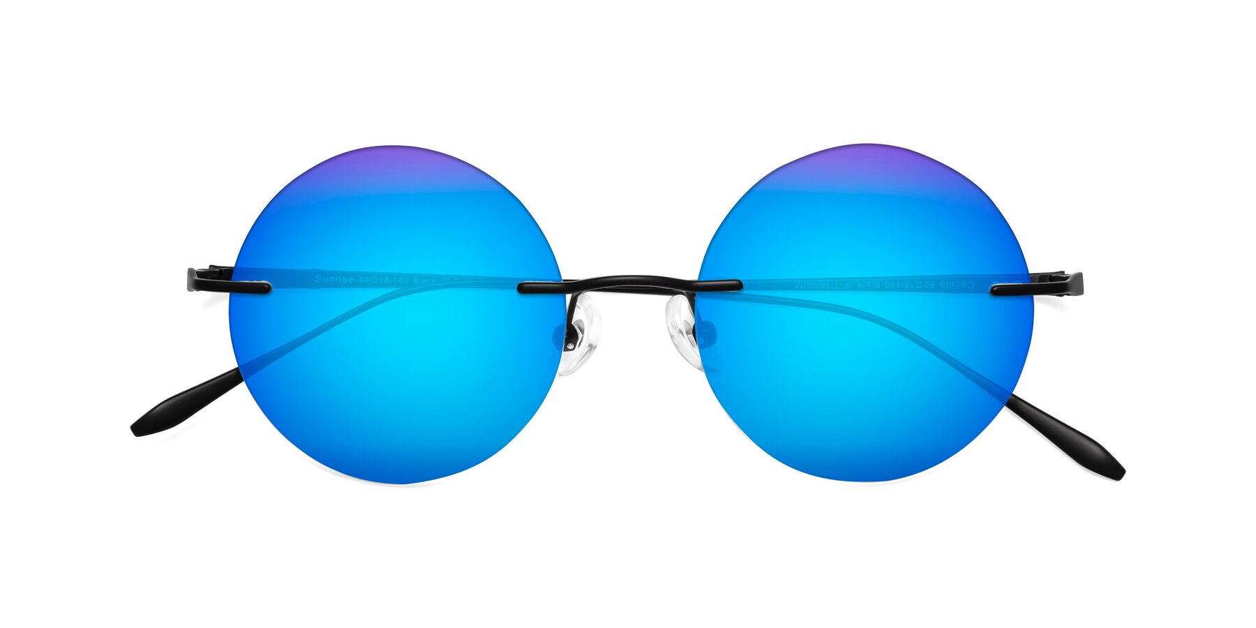 Folded Front of Sunrise in Black with Blue Mirrored Lenses