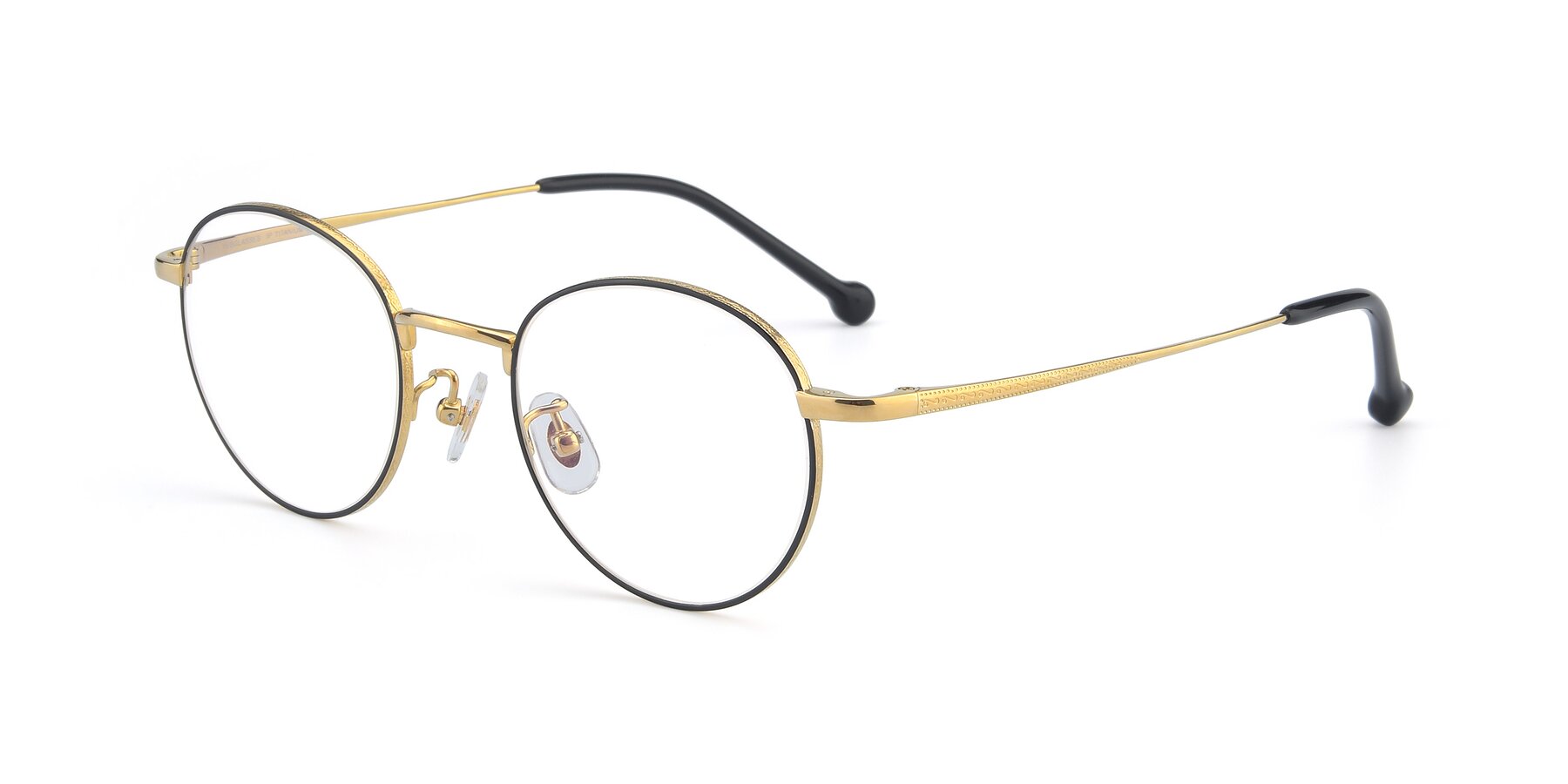 Angle of Lindsey in Black-Gold with Clear Reading Eyeglass Lenses