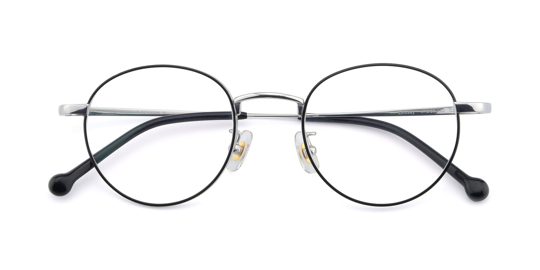 Folded Front of Lindsey in Black-Silver with Clear Reading Eyeglass Lenses