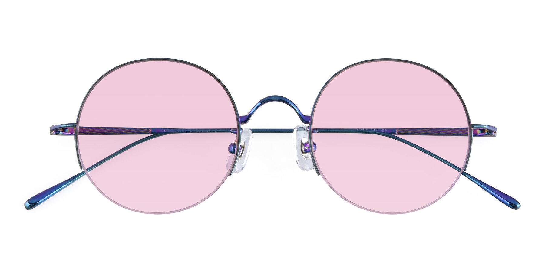 Folded Front of Harry in Peafowl Green with Light Pink Tinted Lenses