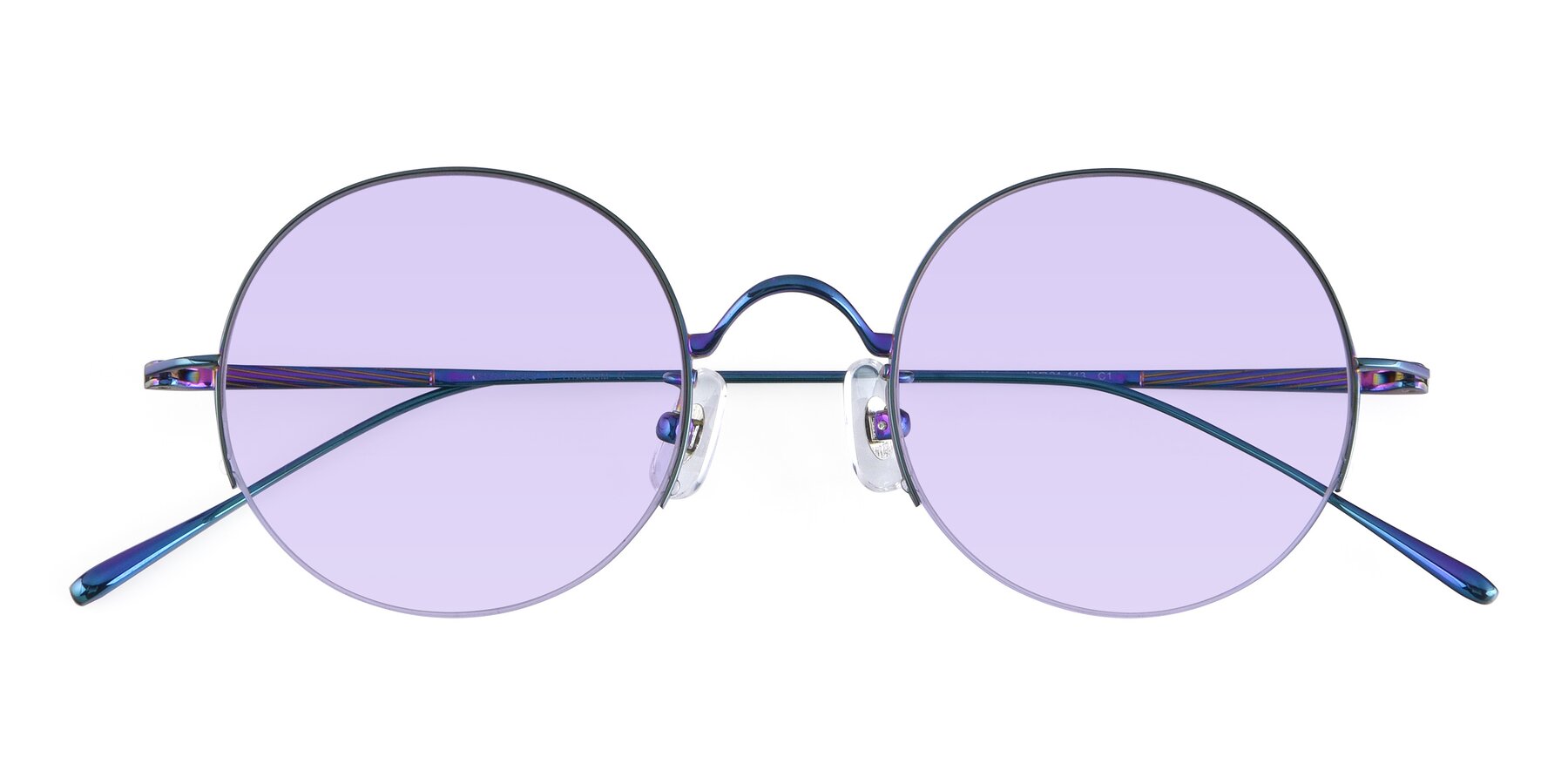 Folded Front of Harry in Peafowl Green with Light Purple Tinted Lenses