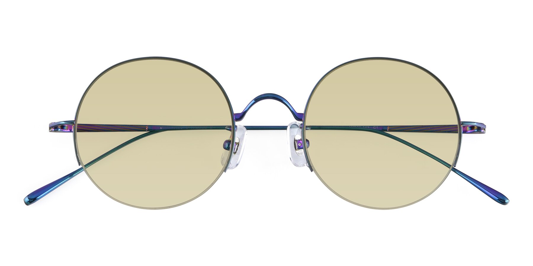 Folded Front of Harry in Peafowl Green with Light Champagne Tinted Lenses