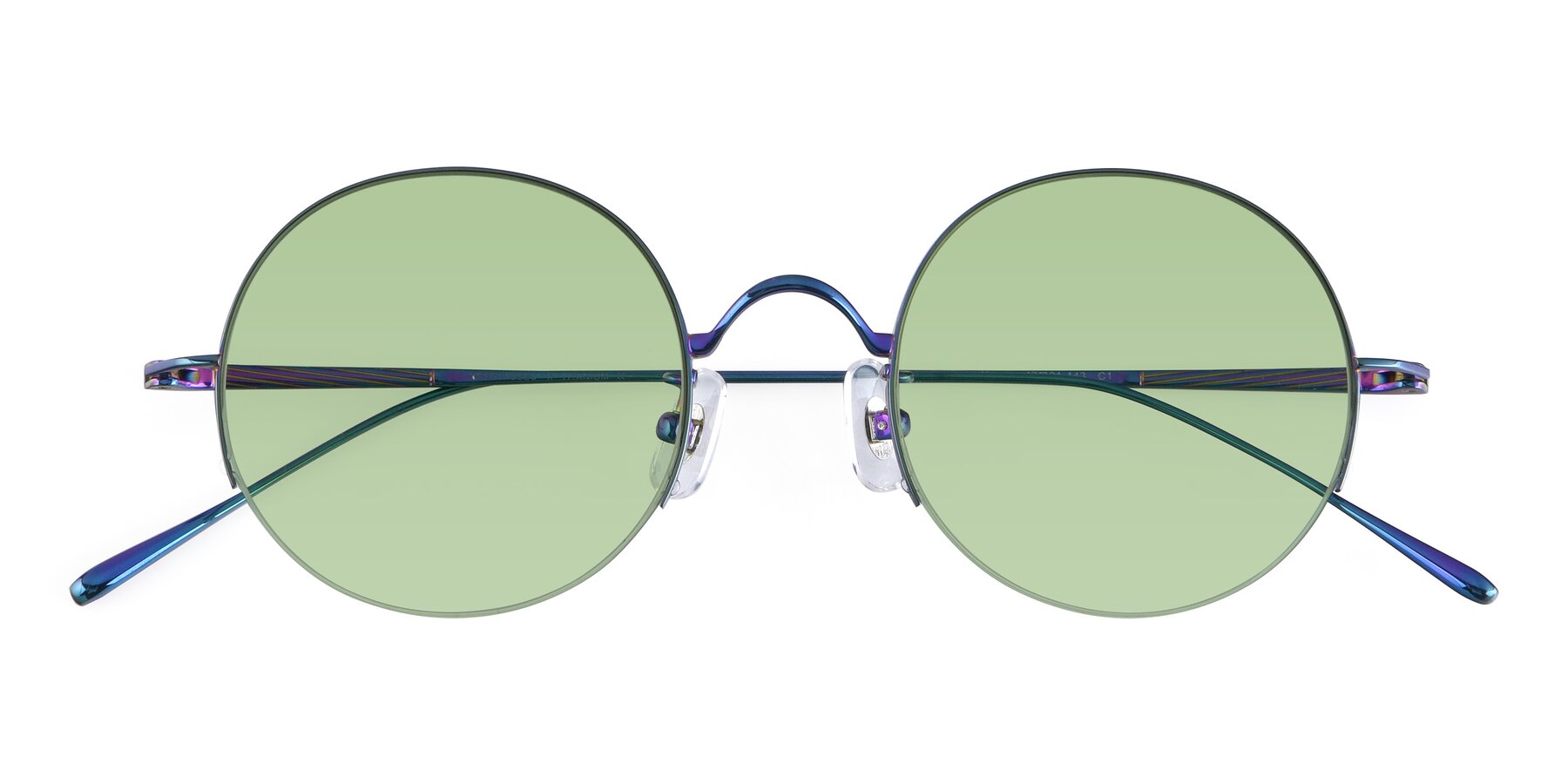 Folded Front of Harry in Peafowl Green with Medium Green Tinted Lenses