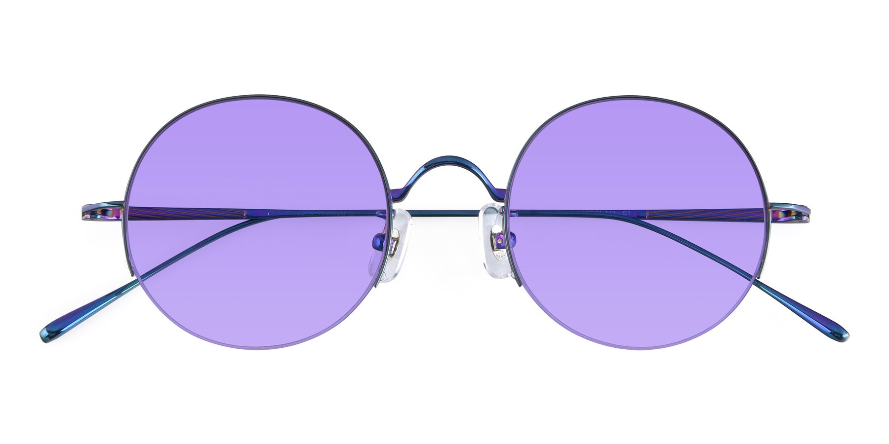 Folded Front of Harry in Peafowl Green with Medium Purple Tinted Lenses