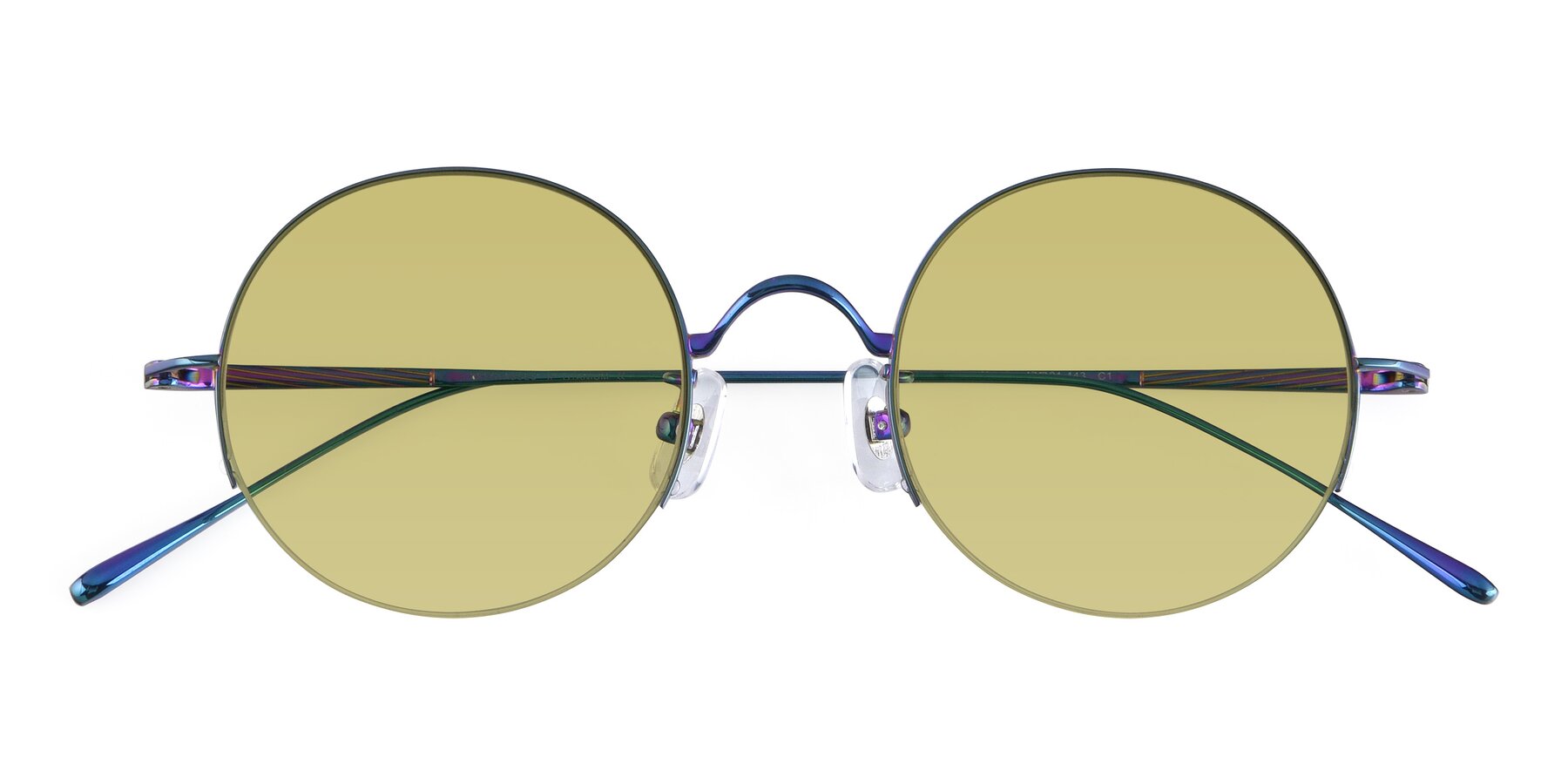 Folded Front of Harry in Peafowl Green with Medium Champagne Tinted Lenses
