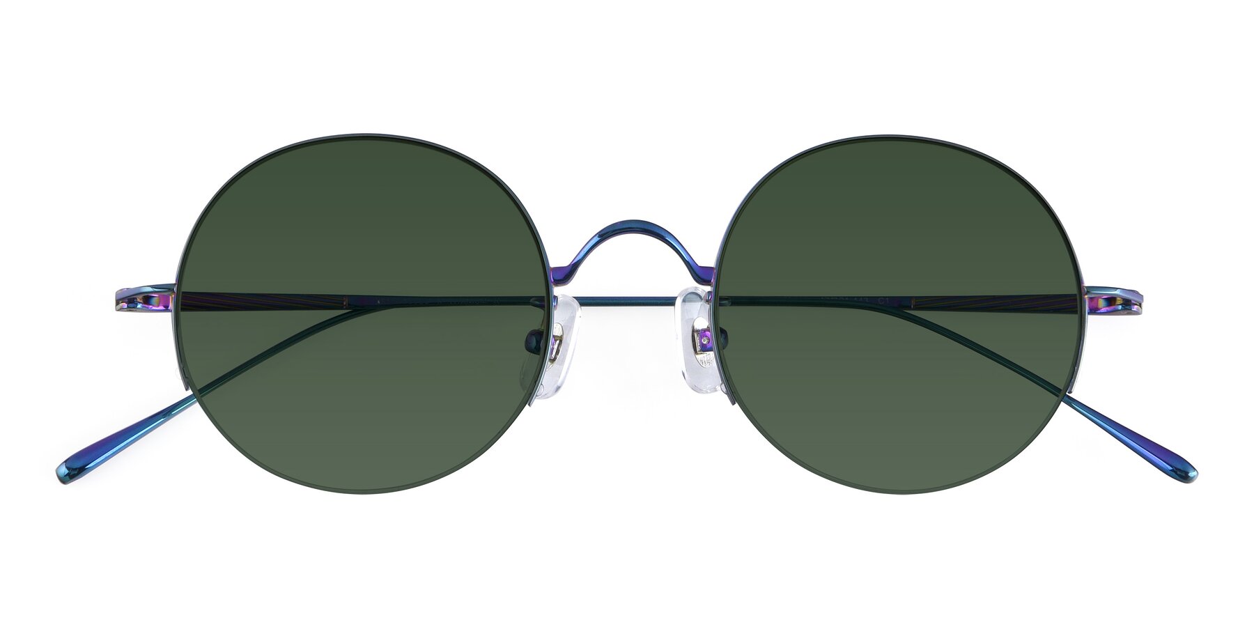 Folded Front of Harry in Peafowl Green with Green Tinted Lenses