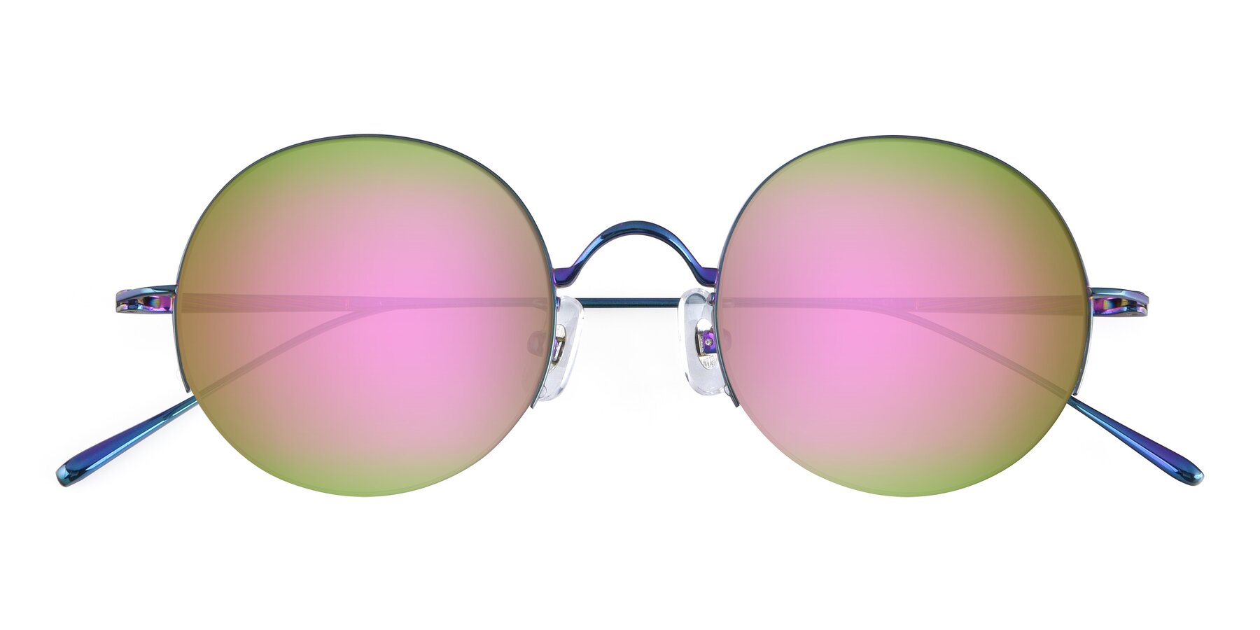 Folded Front of Harry in Peafowl Green with Pink Mirrored Lenses