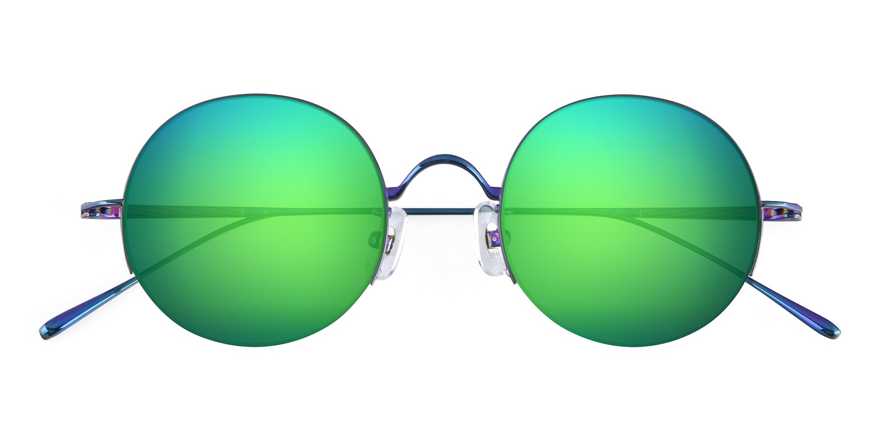 Folded Front of Harry in Peafowl Green with Green Mirrored Lenses