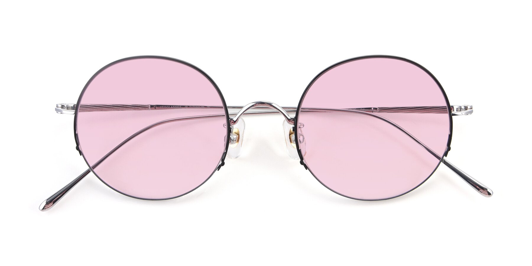 Folded Front of Harry in Black-Silver with Light Pink Tinted Lenses