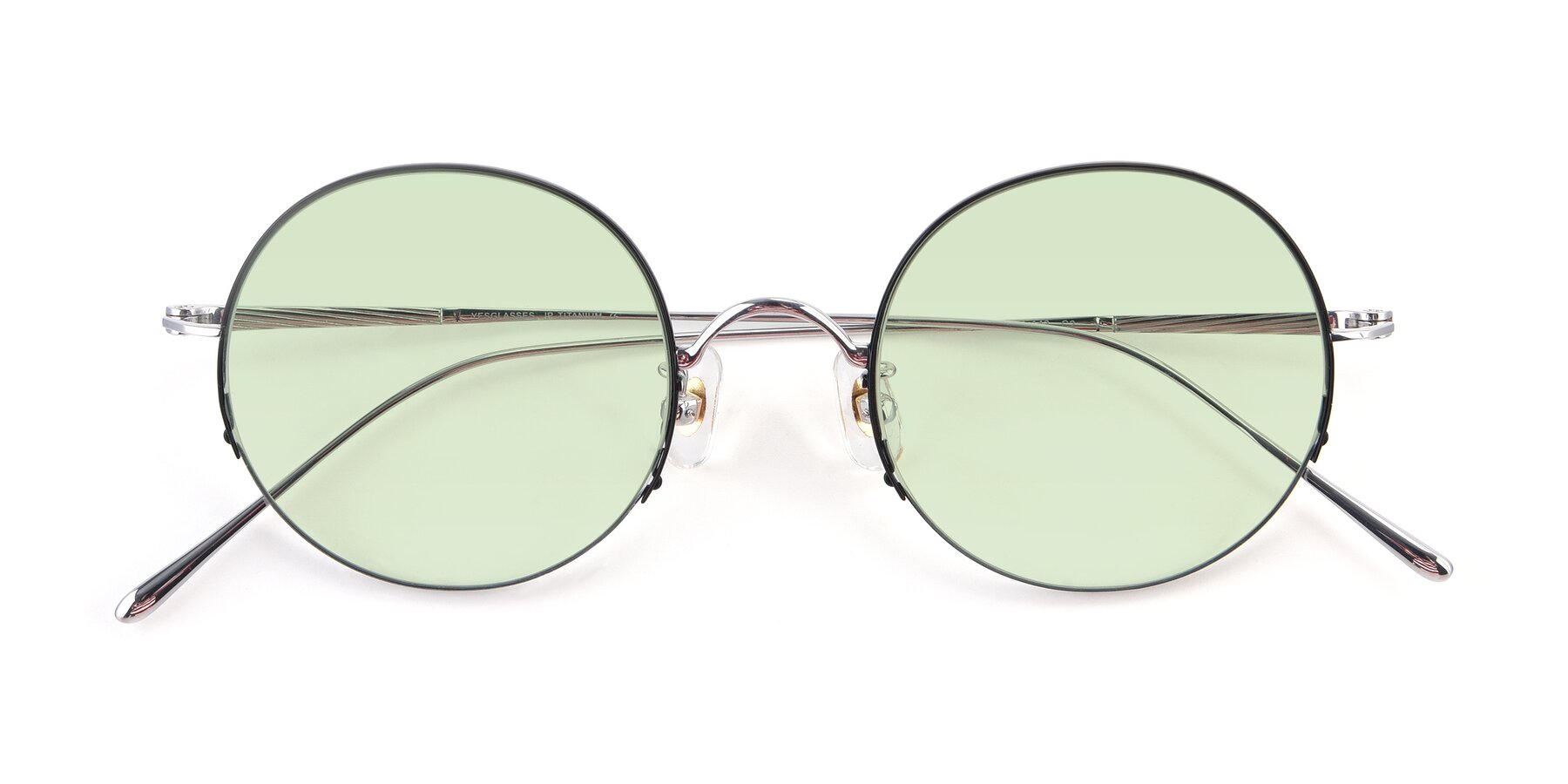 Folded Front of Harry in Black-Silver with Light Green Tinted Lenses